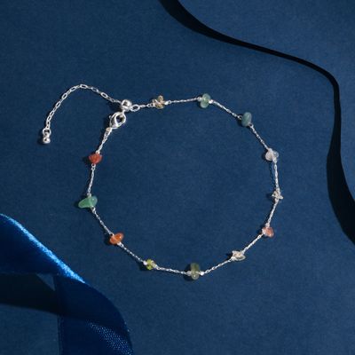 Women Sterling Silver-plated Raw Cut Stone Anklet