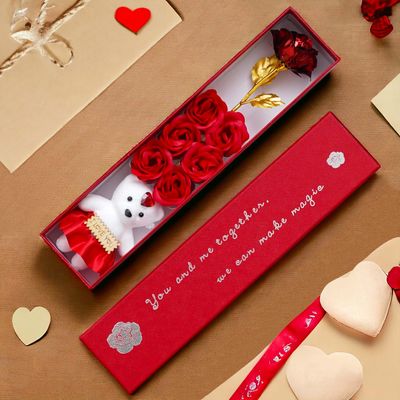 Valentine Gift Red Roses Teddy Gift Box Valentines Decoration | Perpetual Mart