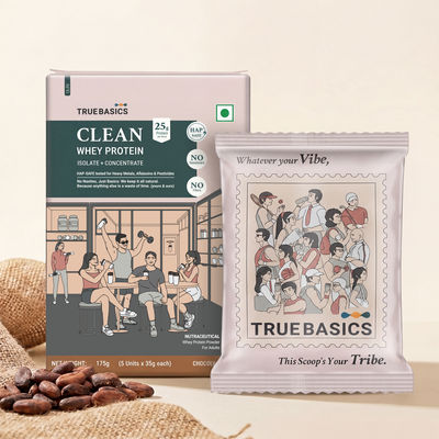 TrueBasics Clean Whey Protein Powder Isolate & Concentrate Blend (Chocolate )