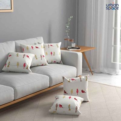 Cotton Cushion Covers | Made of Cotton | Humming Bird Red | 16 x 16 inch | Set of 3
