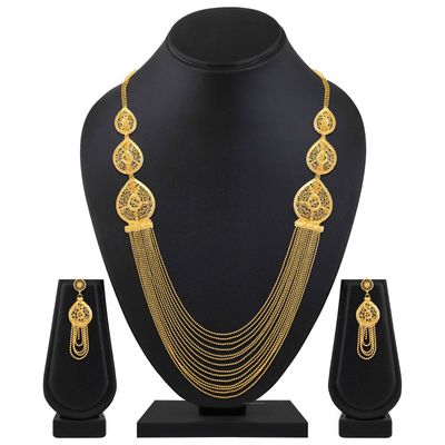 Long Chain One Gram Gold Plated Traditional Jewellery Set for Women | 11749s