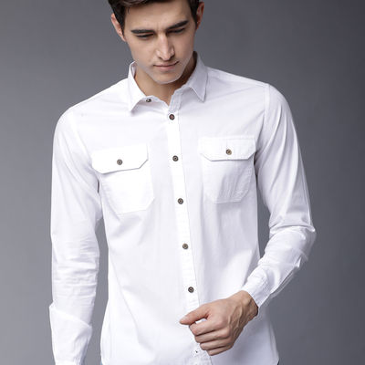 Men's Slim Fit Solid Casual Shirt | White - S