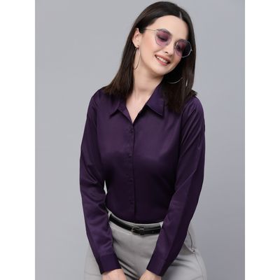 Women Solid Wine Satin Casual Shirt | S | SS23SQARTHASAT - Wine