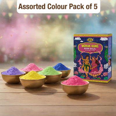 Mohak Rang Neon Gulal Assorted Holi Colour Box | 5 x 50 g | Cycle
