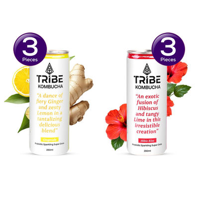 Tribe Naturally Sparkling Probiotic Green Tea With Ginger & Lemon Kombucha () & Tribe Naturally Sparkling Probiotic Herbal Green Tea With Hibiscus & Lemon Kombucha () Combo