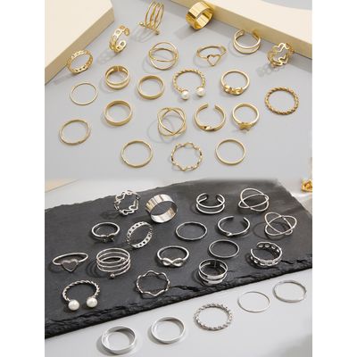 44 Pcs Combo Gold and Silver Plated Rings for Women and Girls | Cmb300