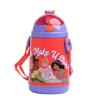 Disney Princess Straw Sipper Water Bottle | Multicolour | 400 ml