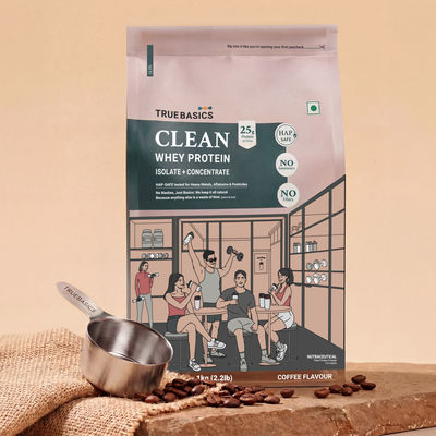 TrueBasics Clean Whey Protein Powder Isolate & Concentrate Blend (Coffee)