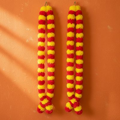Flower String Bandhanwar | Marigold Paper Design | Yellow&Red | 2 pcs | Multicolor | Mangal Bhawan