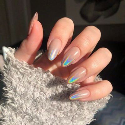 Nailed It Reusable Luxury Press On Nails | Medium Almond | Chrome French | Silver
