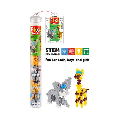 Play Panda Fixi Bricks Jungle Tube 1 - Elephant and Giraffe with 110 small bricks