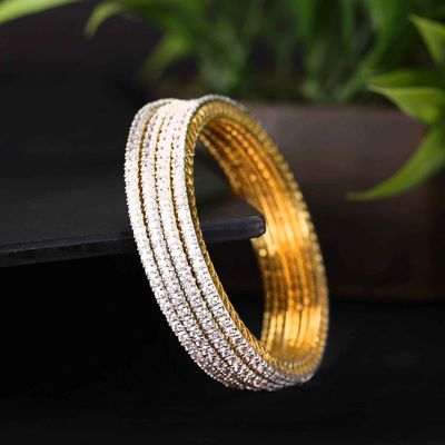 Gold Plated Bangles Set for Women | White AD Diamond Design