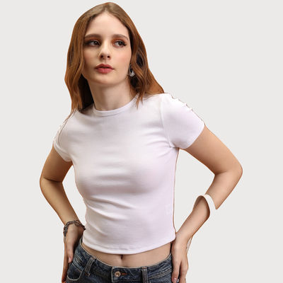 Women's Knited Slim Fit Crop Top | White - S