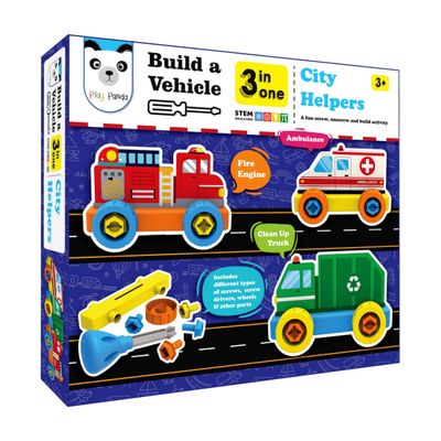 Play Panda Build A Vehicle City Helpers - 3 in 1 - A fun screw & unscrew activity for kids