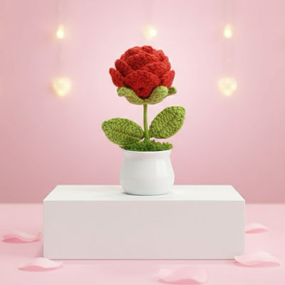 Artificial Red Rose Crochet Pot | Symbol of Love | Floweraura