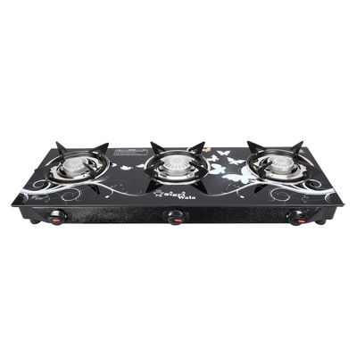 Sigri-Wala Cute 3B Toughened Glass Tornado Burner(Bk) Manual Gas Stove Stainless Steel (3 Burners)