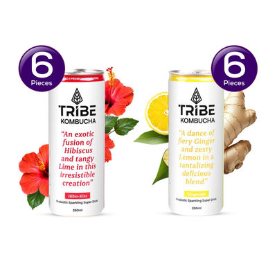 Tribe Naturally Sparkling Probiotic Green Tea With Ginger & Lemon Kombucha () & Tribe Naturally Sparkling Probiotic Herbal Green Tea With Hibiscus & Lemon Kombucha () Combo