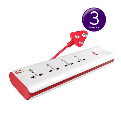 3060 E-Book 4 + 1 Power Strip Red & White Colour 250 Volts with Master Switch, Indicator, Safety Shutter & 4 International sockets, Extension Cord for Home Appliances Combo