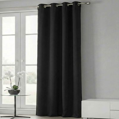 Insulated Sheild Blackout Grommet Polyester Curtain 7 Feet Black