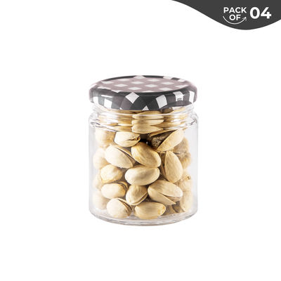 Yera Lucia Storage Jar Set - 4 pcs 200 ml Each - Black Checkered Lids