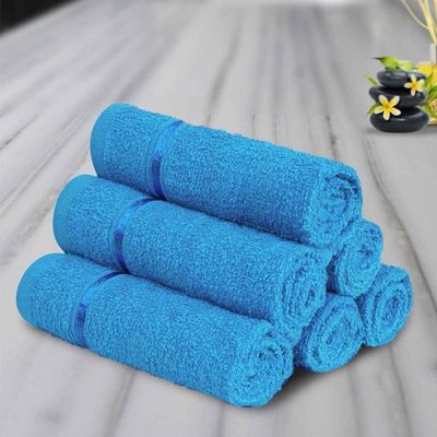 100% Cotton 450 6 pc Face Towel Blue Solid