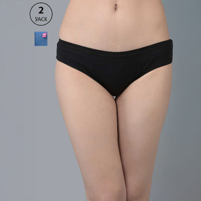 Women's Combed Cotton Solid Outer Elasticated Bikini Panty | Pack Of 2 | Assorted | L