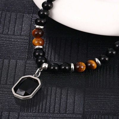 Men's Beaded Pendant Chain Black Onesize