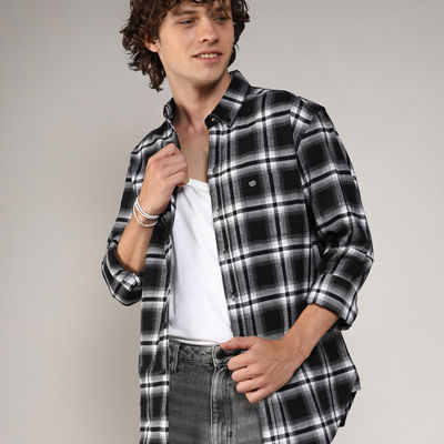Men's Brushed Buffalo Check Shirt | Midnight Black & Chalk White - M