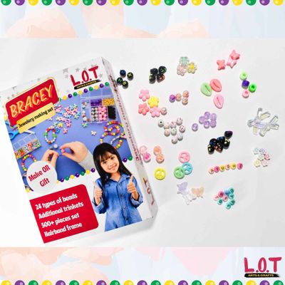 DIY Jewellery Making Kit, 24 Beads, 6 Free Trinkets, Make bracelets, Hairbands and more (Bracey - Alpha)