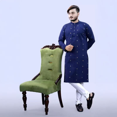 Men Kurta - Navy | Cotton Blend | L