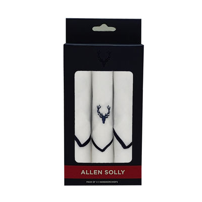Men's Cotton Colour Border Handkerchief | Navy Blue & White