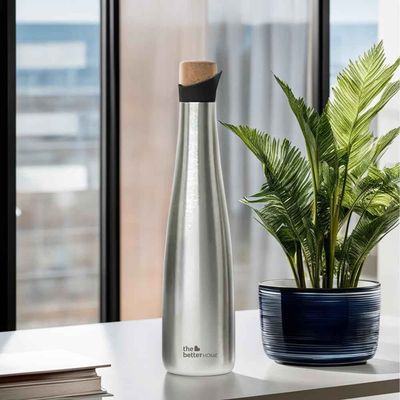 750Ml Insulated Stainless Steel Water Bottle With Cork Cap | Silver