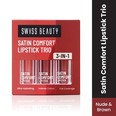 Satin Comfort Lipstick Trio 3-In-1 Combo | Nude and Brown