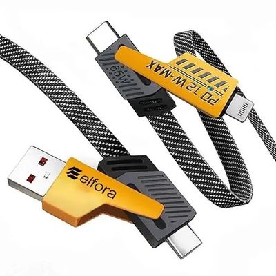 Elfora 4 in 1 Braided Charging Cable 100W, Quad 1.5m | Type C to Lightning, Type C to USB A