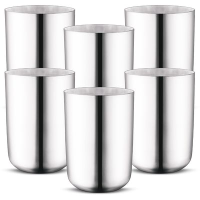 Steel Silver Glass Set Pack of 6, 300 ml Water/Juice Capacity