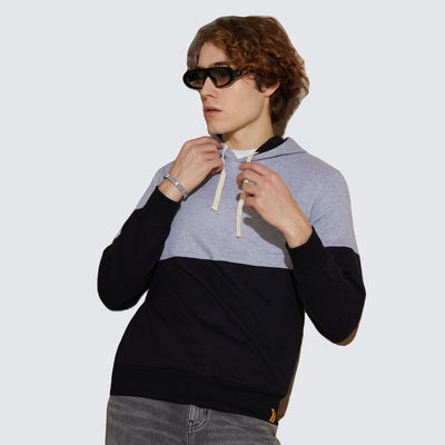 Men's Block Pullover Hoodie | Cloud Grey & Obsidian Black - S
