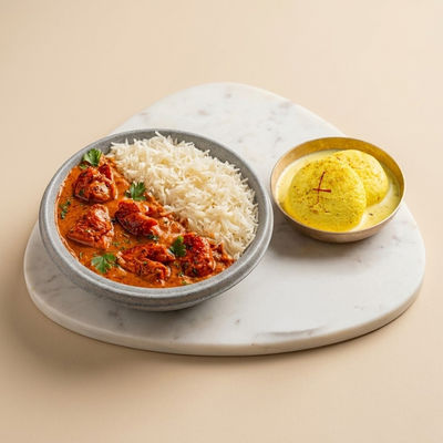 Butter Chicken & Rice + Kesari Rasmalai