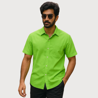 Men's Classic Handloom Khadi Parrot Green Shirt - S