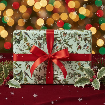 Gift Wrap Festive Birds | Mint | Decorative Use