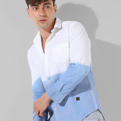 Men's Contrast Ombre Shirt | White & Blue - S