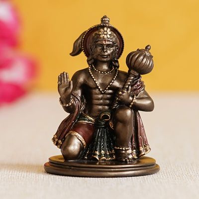 Brown And Copper Polyresin Blessing Lord Hanuman Idol With Mace