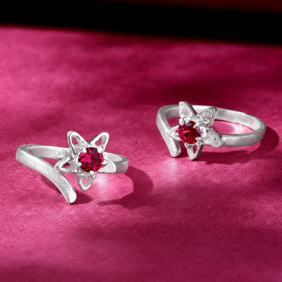 92.5 Silver Pink Stone Toe Ring