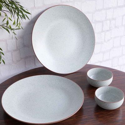 White Matte Ceramic 4Pc Dinner Set, 2 Dinner Plates & 2 Bowls Microwave Safe