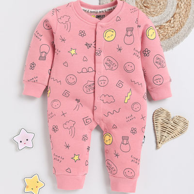 Smiley Printed Romper Infant Boys | Peach - 3-6 Month