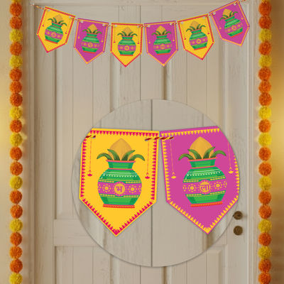 Kalash Paper Toran | Yellow & Pink | Perfect For Festive Decoration | Mad Over Print