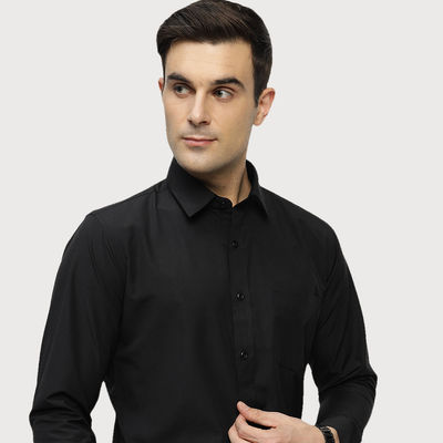 Men's Polyester Solid Slim Fit Formal Shirt | Black - L