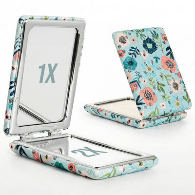 Foldable Makeup Mirror | Portable Cosmetic Compact Glass Pocket Mirror with Magnification