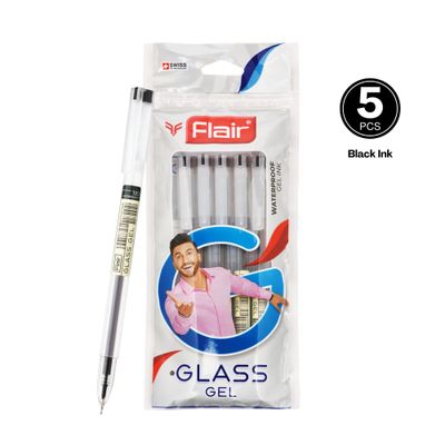 Flair Glass Gel Pen Black Pack Of 5
