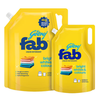 Machine & Hand Wash Detergent Liquid Refill Pouch (950ml) & Godrej Fab Liquid Detergent Refill Pouch For Machine (4L) Combo