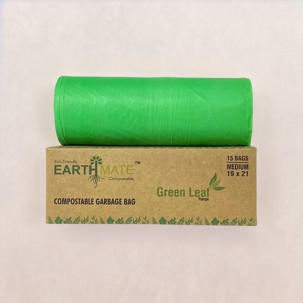 Earthmate Green Leaf Compostable Garbage Bags Green Medium 19 x 21 Inches 15 piece Buy online at 96 near me